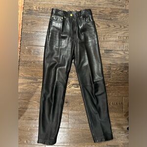 Black Leather Jeans / Pants with Gold Accents, Size 6